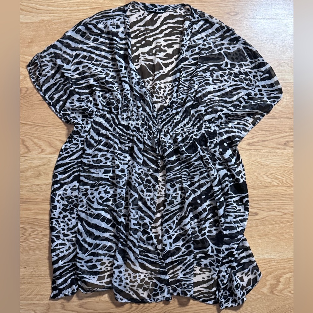 Zebra Print Sheer Cinched Top, Size XXL